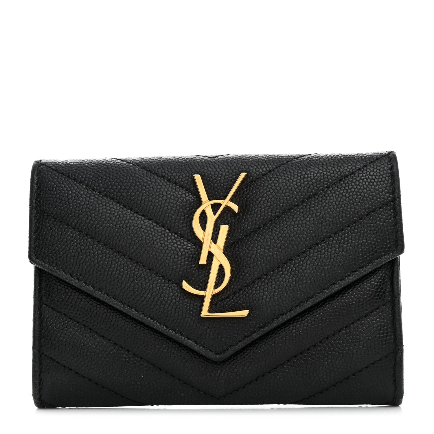 Saint Laurent Grain De Poudre Matelasse Chevron Small Monogram Envelope Wallet Black 1 of 8
