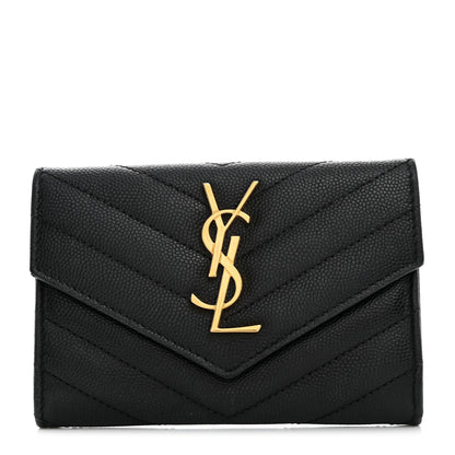 Saint Laurent Grain De Poudre Matelasse Chevron Small Monogram Envelope Wallet Black 1 of 8