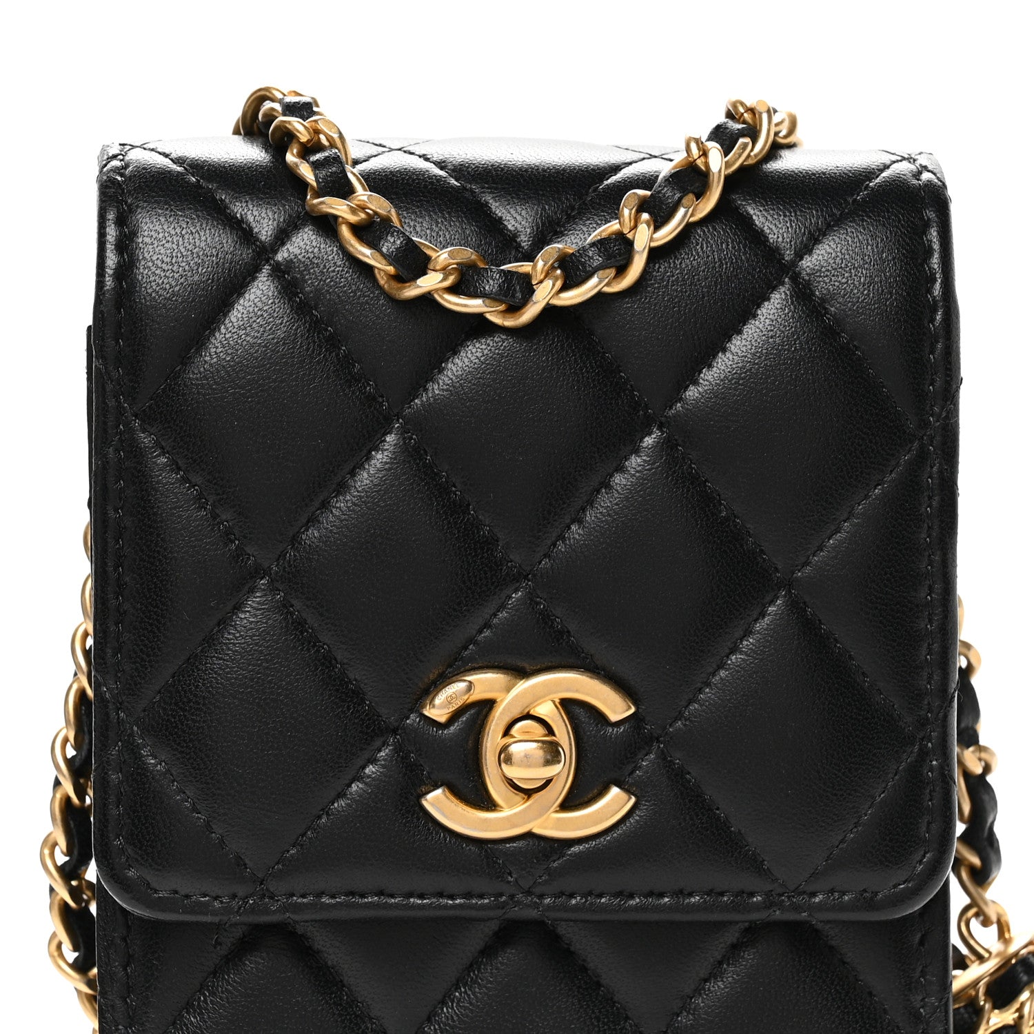Chanel Lambskin Quilted Pearl Crush Phone Holder With Chain Black 9 of 13
