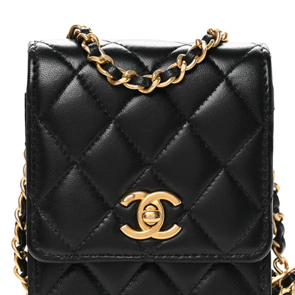 Chanel Lambskin Quilted Pearl Crush Phone Holder With Chain Black 9 of 13