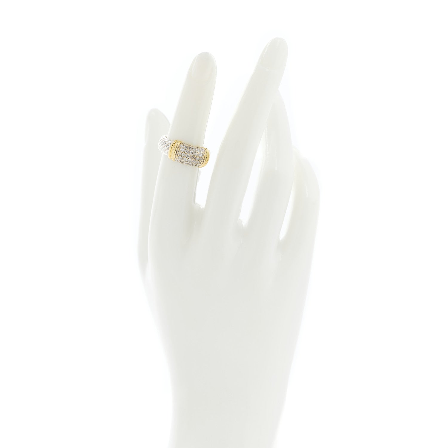 David Yurman Sterling Silver 18K Yellow Gold Diamond 8mm Metro Cable Ring 51 5.75 2 of 5