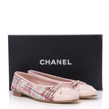 Chanel Tweed Calfskin Cap Toe Ballerina Flats 37.5 Pink 10 of 10