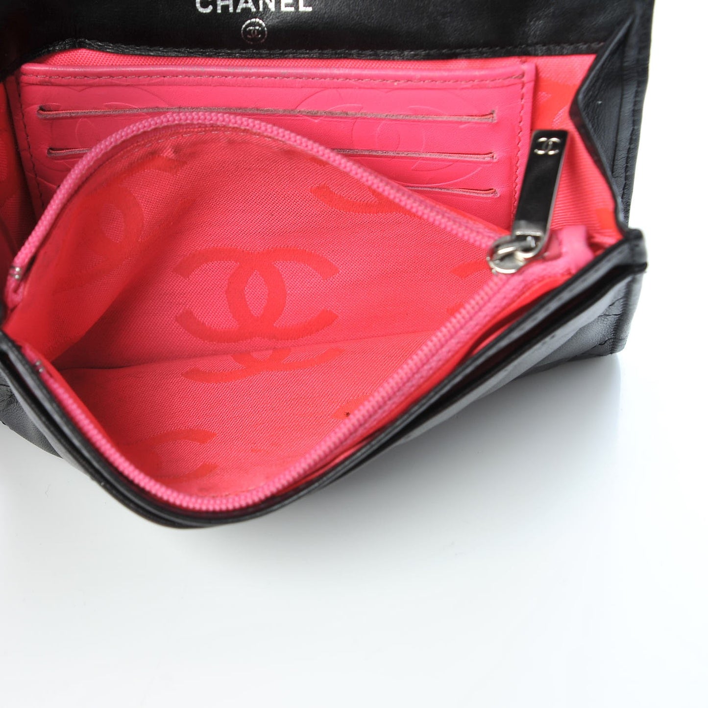 Calfskin Quilted Cambon Flap Wallet Black