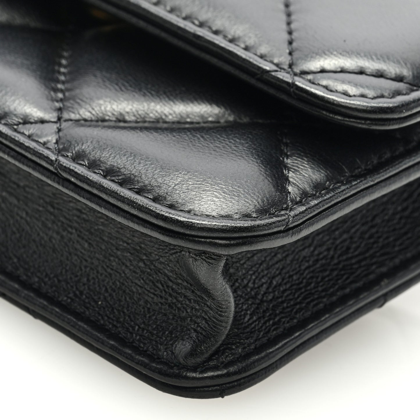 Lambskin Enamel Quilted Pending CC Flap Belt Bag Black
