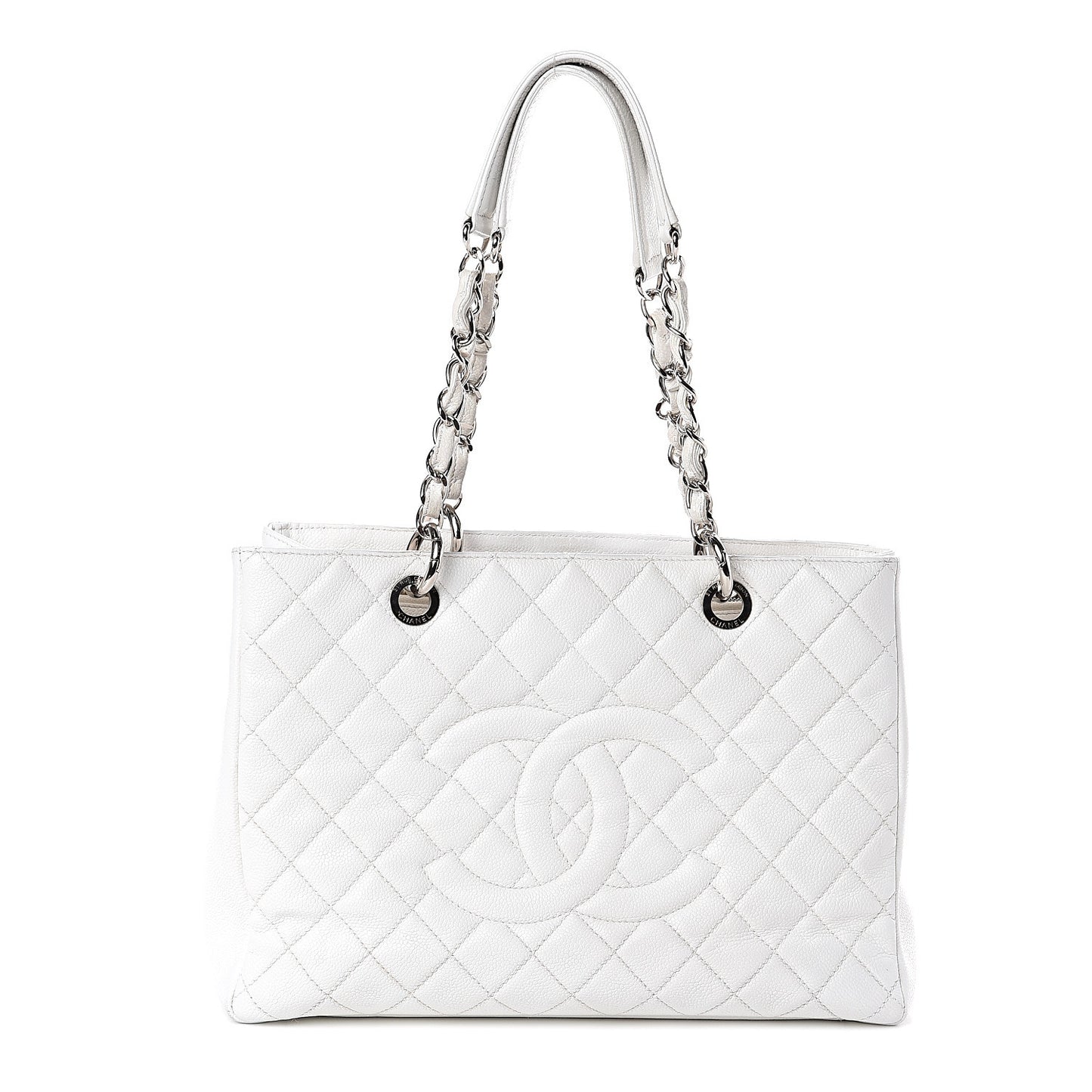 Caviar Quilted Grand Shopping Tote GST White