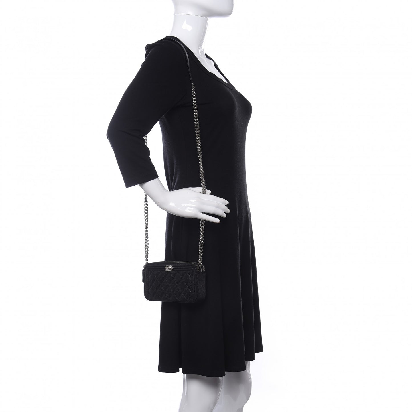 Caviar Quilted Small Boy Clutch With Chain Black
