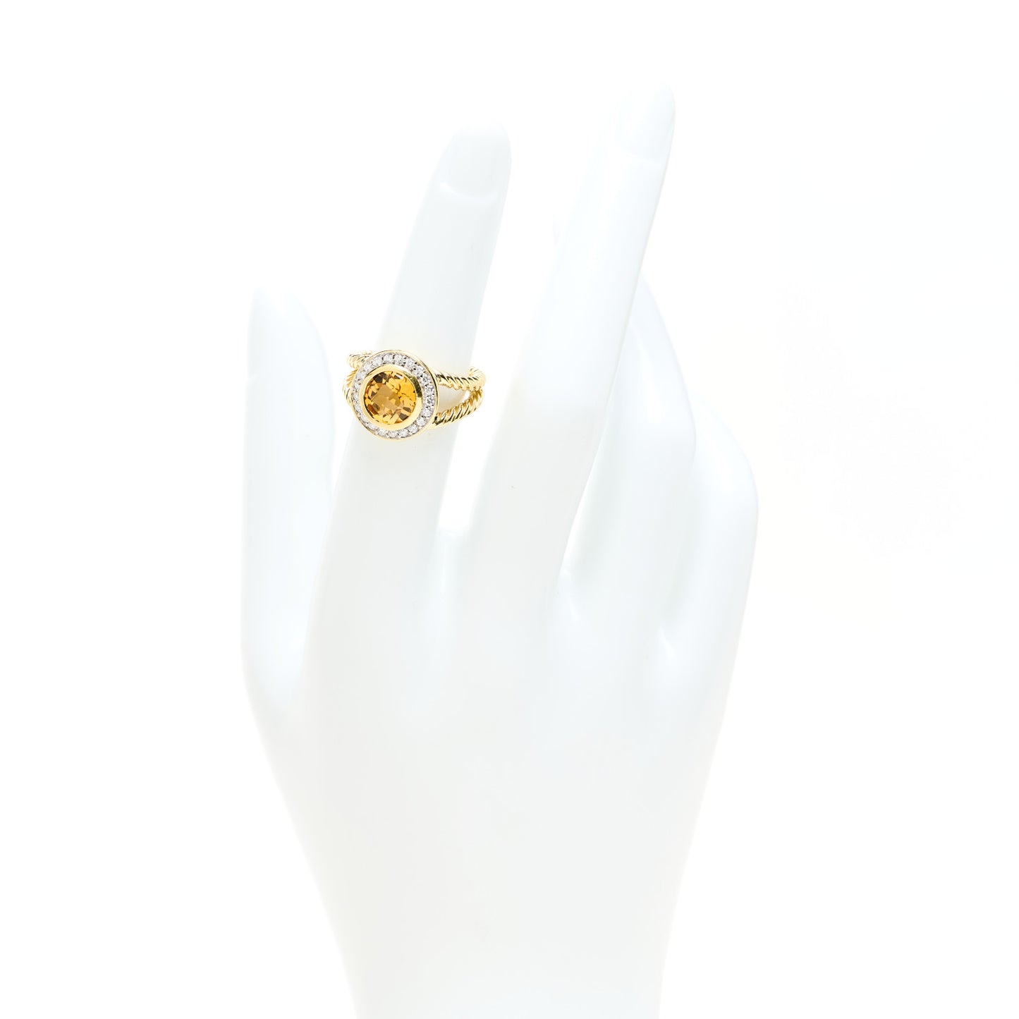 18K Yellow Gold Diamond Citrine 8mm Petite Cerise Ring 49 5