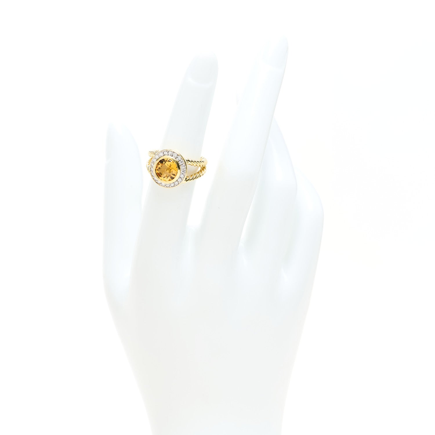 David Yurman 18K Yellow Gold Diamond Citrine 8mm Petite Cerise Ring 49 5 2 of 5