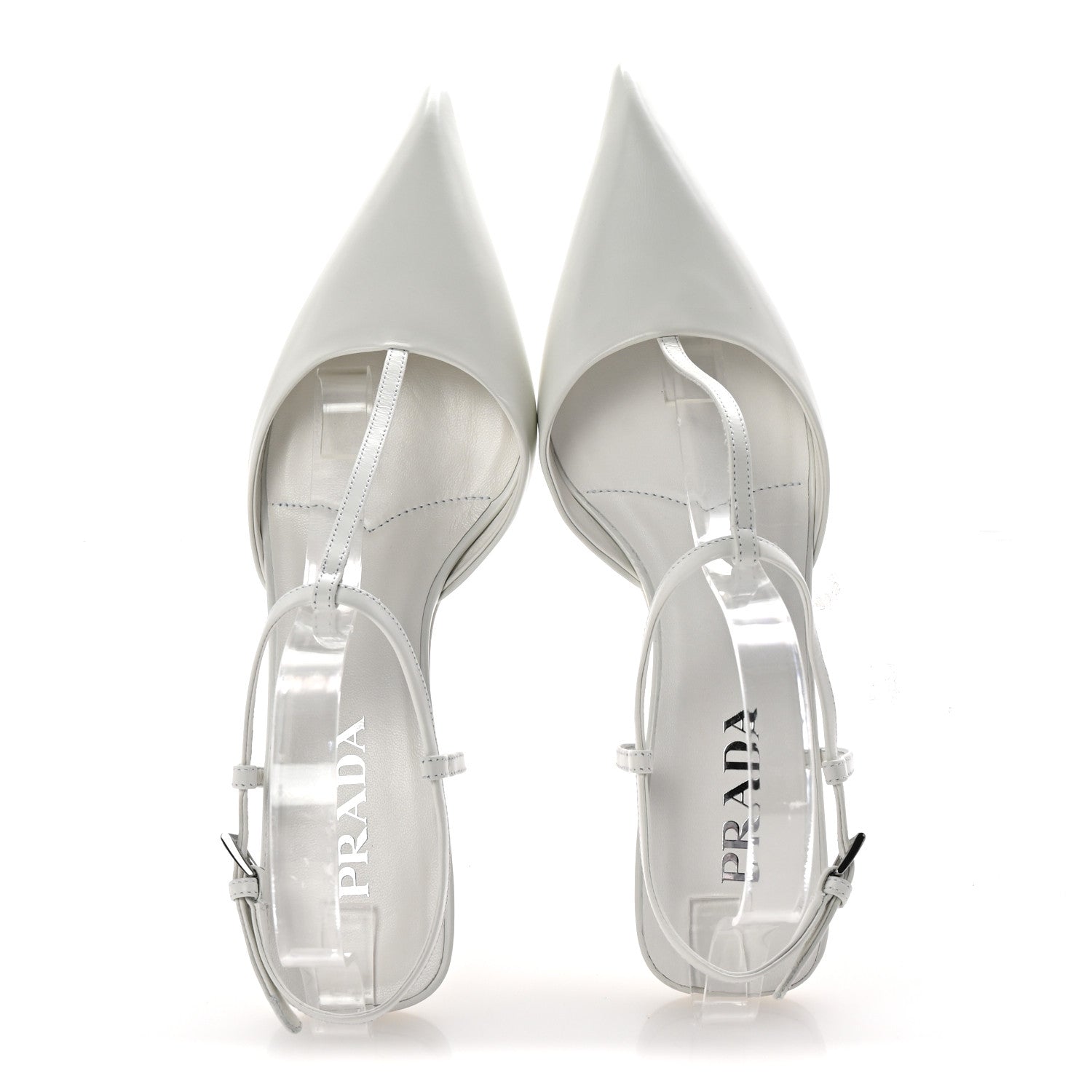Prada Calfskin T Strap Slingback Pumps 39 White 2 of 9