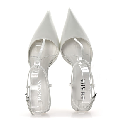 Prada Calfskin T Strap Slingback Pumps 39 White 2 of 9