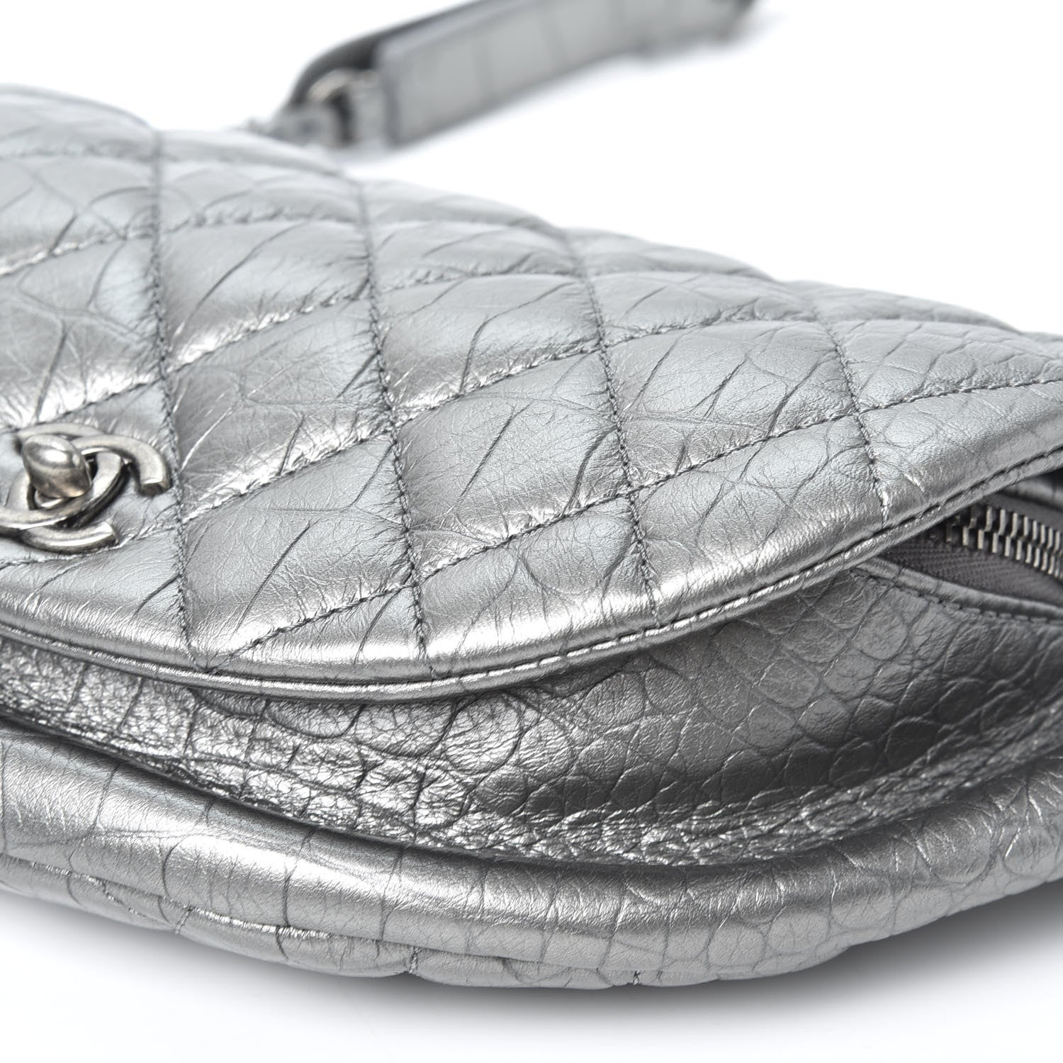 Chanel Metallic Calfskin Crocodile Embossed Quilted Easy Trip Waist Bag Fanny Pack Silver 6 of 9