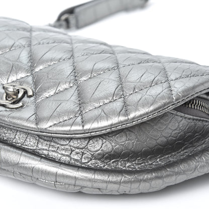Chanel Metallic Calfskin Crocodile Embossed Quilted Easy Trip Waist Bag Fanny Pack Silver 6 of 9