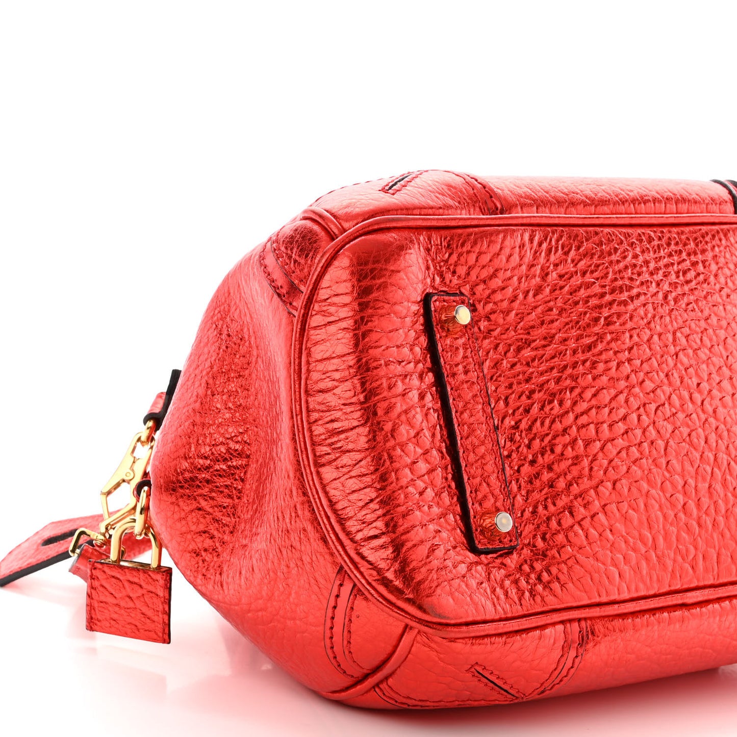 Metallic Calfskin Small Blaze Satchel Red