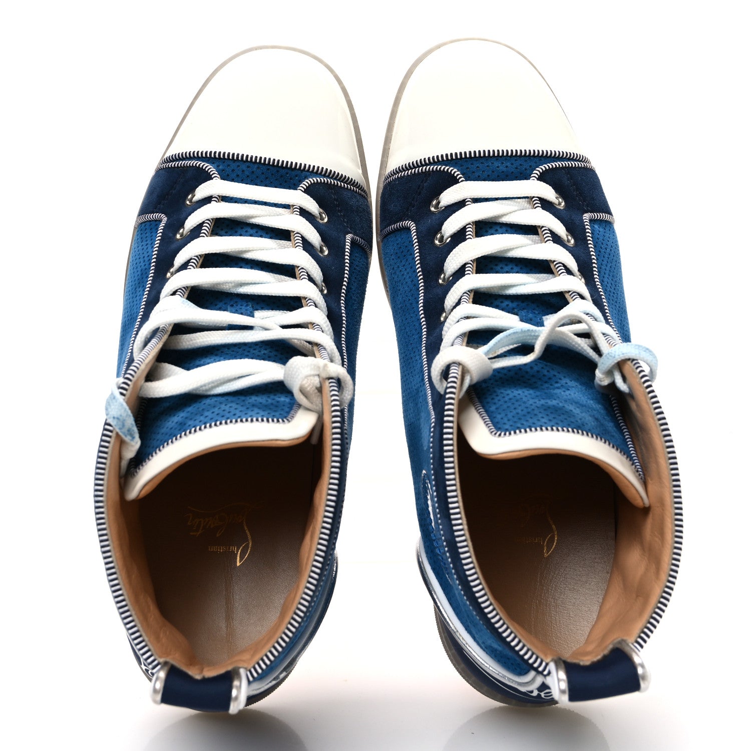Christian Louboutin Suede Patent Perforated Mens Fun Louis Flat Sneakers 43 Blue 2 of 12