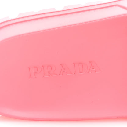 Prada EVA Rubber Triangle Logo Embossed Womens Lug Sole 20mm Slide Sandals 37 Begonia 7 of 8