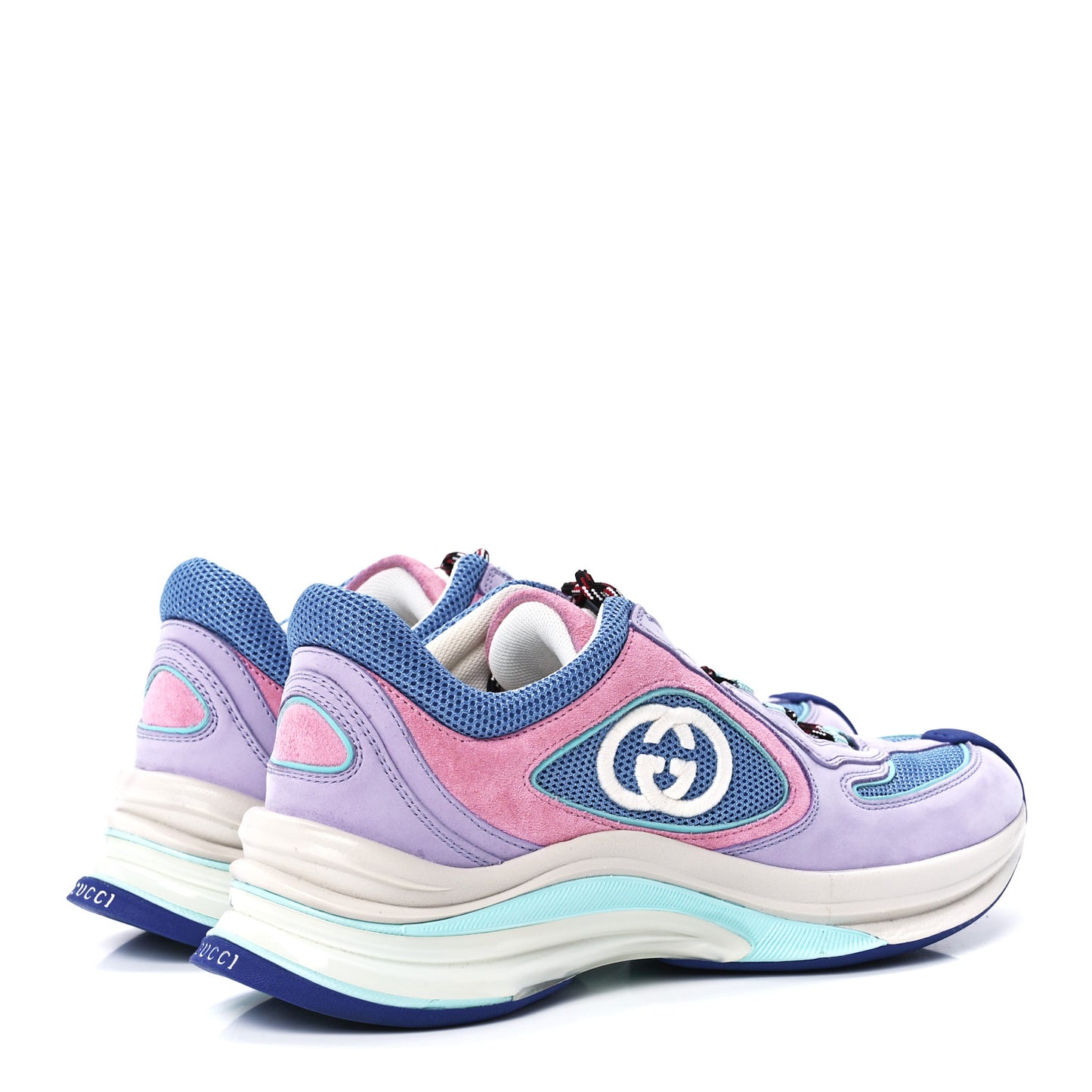 Technical Knit Fabric Suede Womens Gucci Run Sneakers 37.5 Lilac