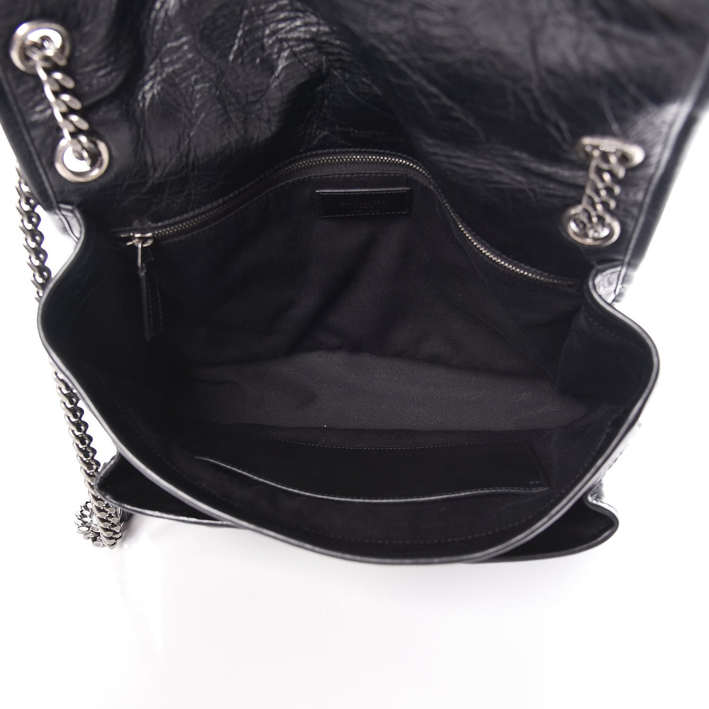 Crinkled Calfskin Matelasse Monogram Large Niki Chain Satchel Black