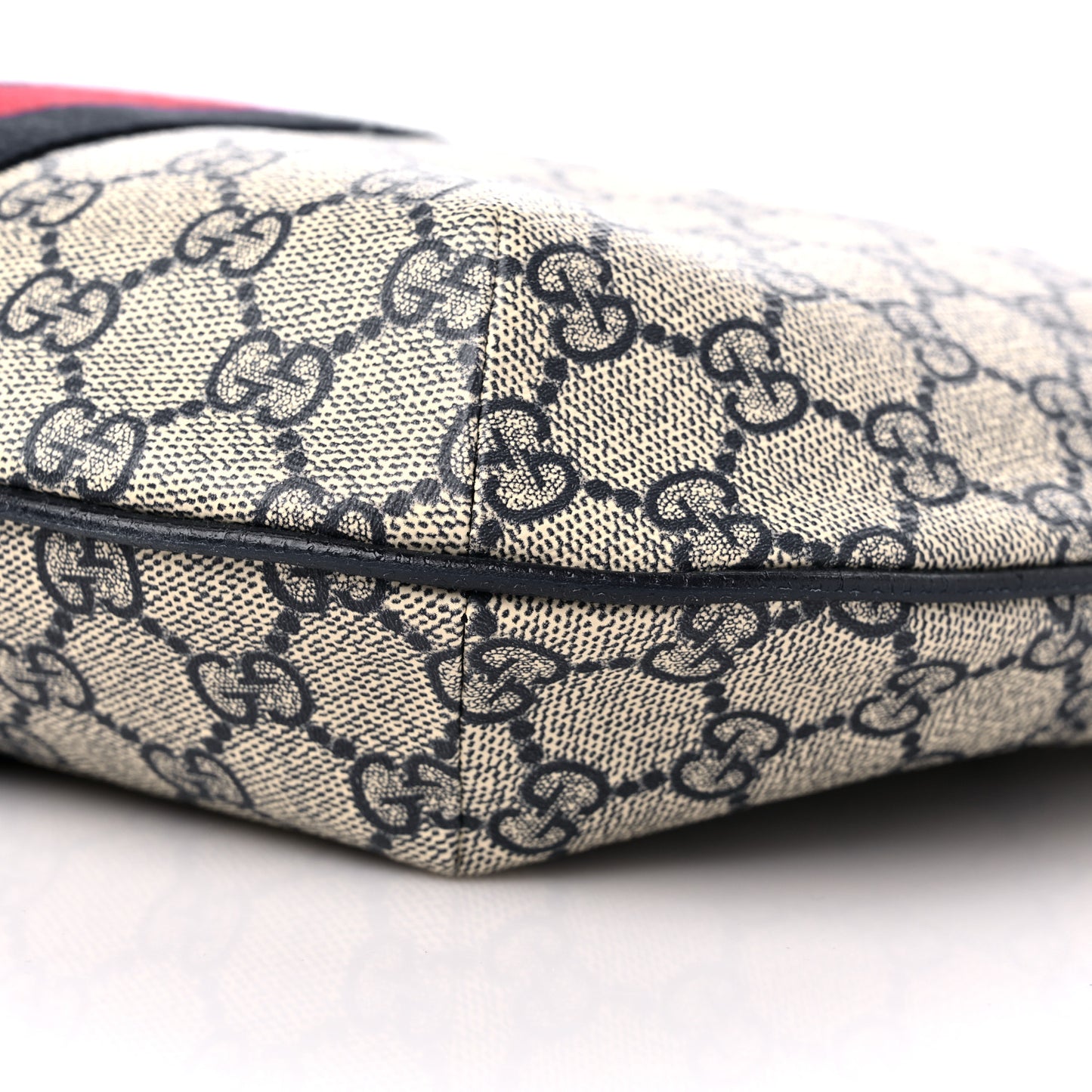 GG Supreme Monogram Textured Dollar Calfskin Web Small Ophidia Half Moon Hobo Beige Blue