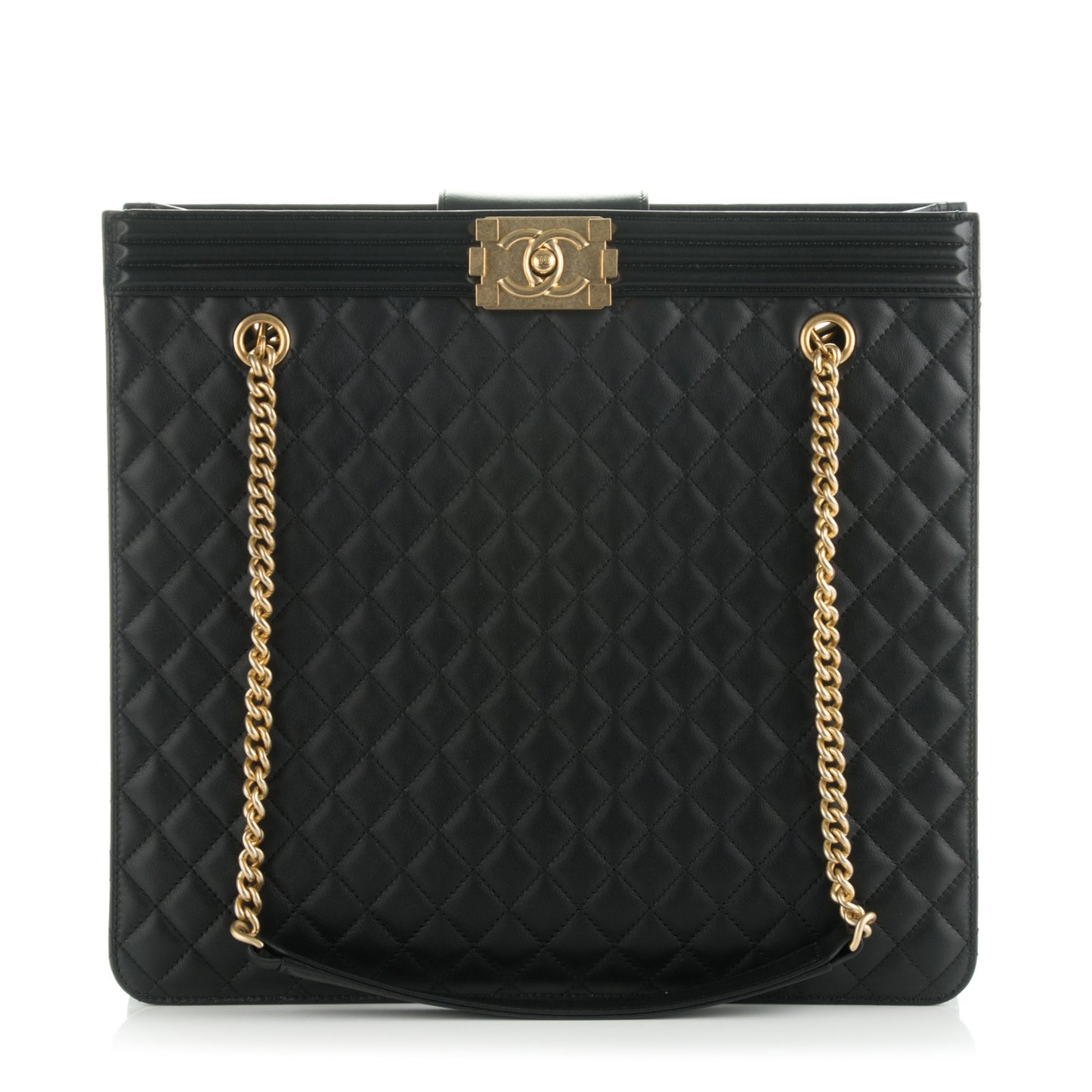 Calfskin Quilted Large Boy Tote Black