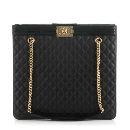 Chanel Calfskin Quilted Large Boy Tote Black 1 of 8