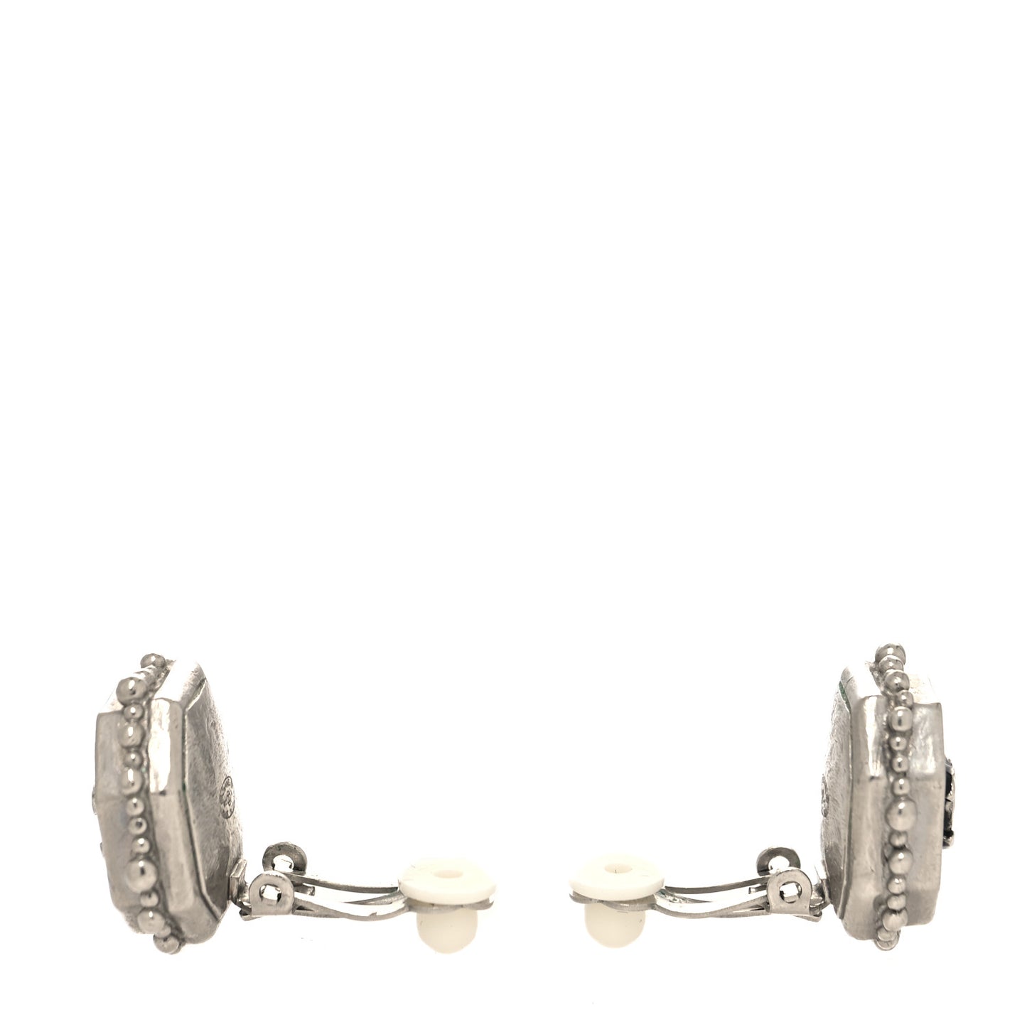 Enamel CC Clip On Earrings Black Silver