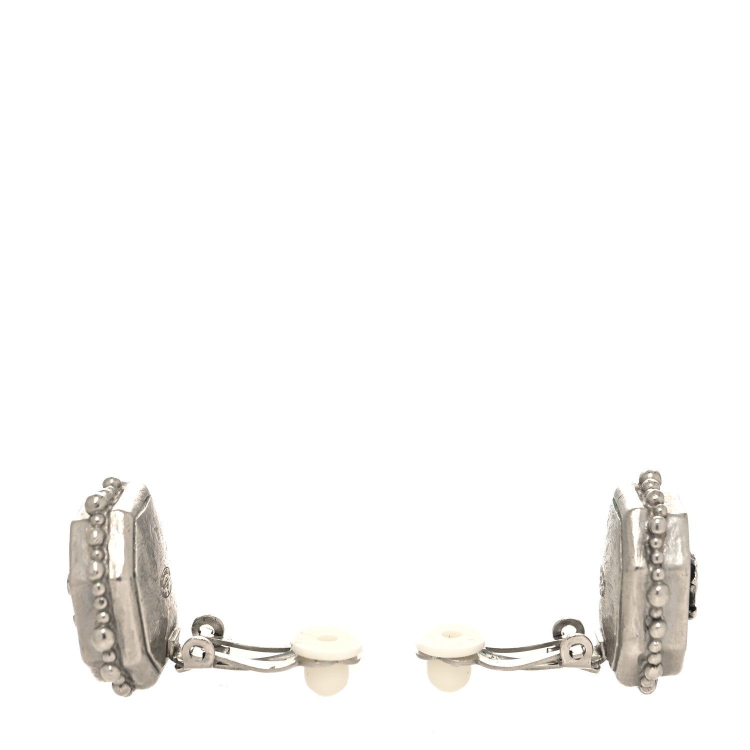Chanel Enamel CC Clip On Earrings Black Silver 3 of 4