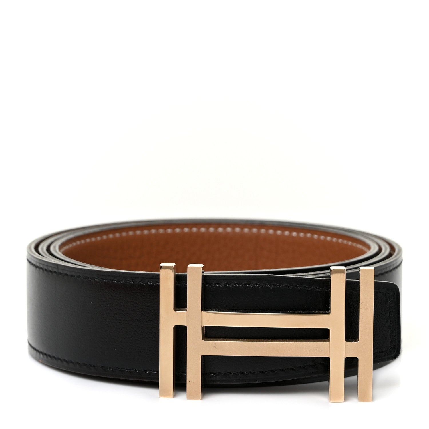 Hermes Box Togo 32mm Au Carre H Belt 95 Black Gold 1 of 5
