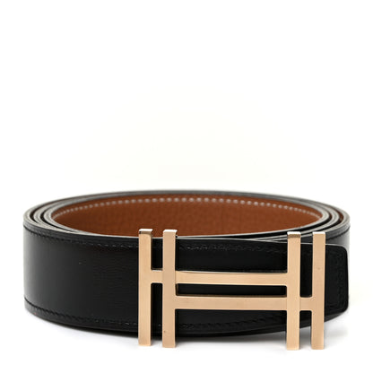 Hermes Box Togo 32mm Au Carre H Belt 95 Black Gold 1 of 5