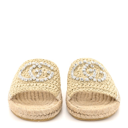 Gucci Raffia Interlocking G Flat Slide Espadrille Sandals 36.5 White 3 of 10