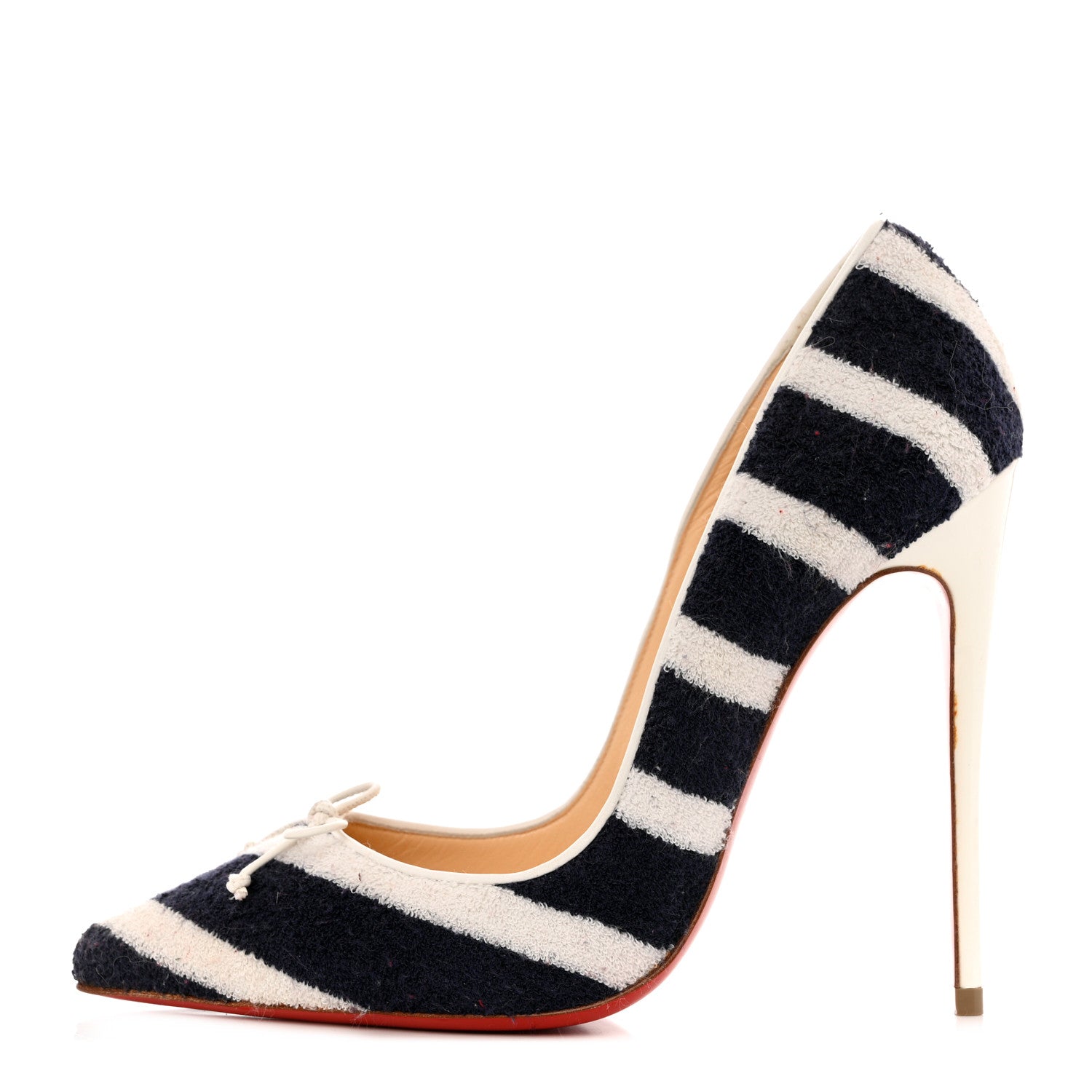 Christian Louboutin Sponge Fabric Shiny Nappa Decollete Spa 100 Pumps 37 Navy White 1 of 10
