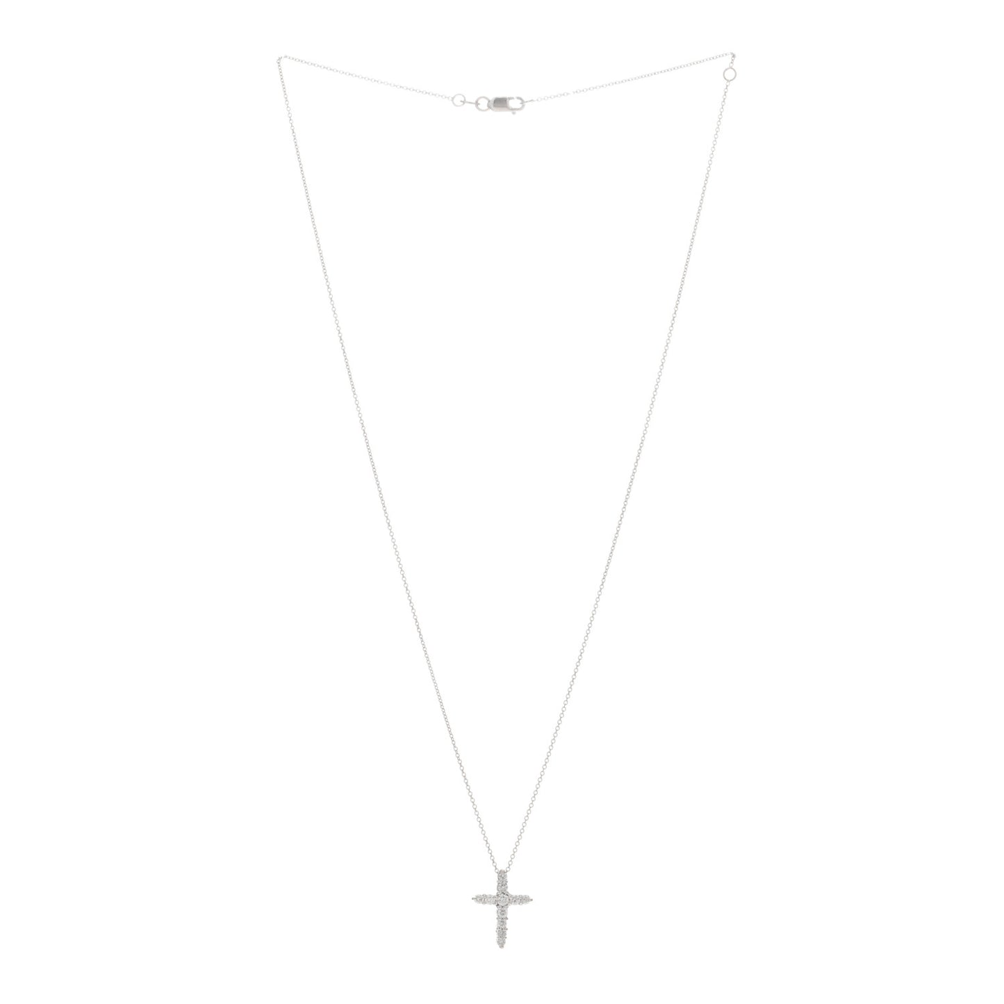 18K White Gold Diamond Tiny Treasures Tapered Cross Pendant Necklace