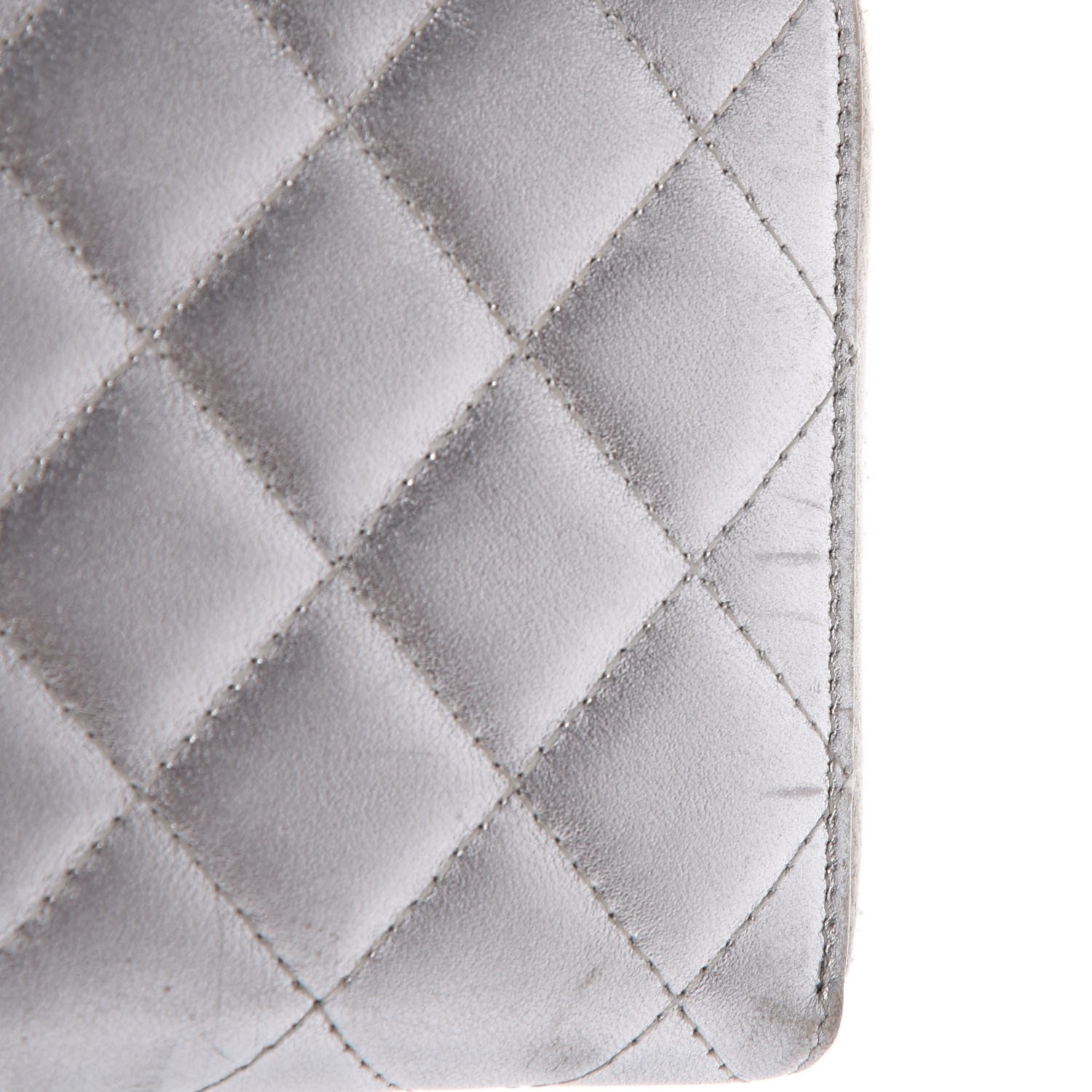Chanel Metallic Lambskin Quilted Large Gusset Zip Around Wallet Silver 10 of 12