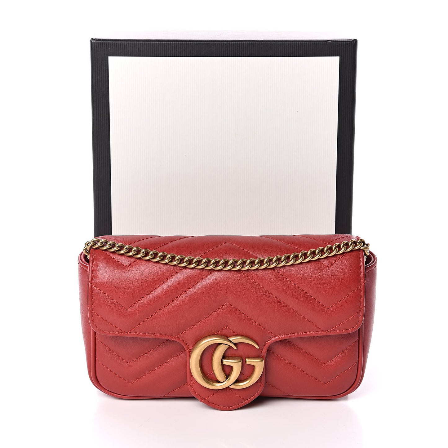 Calfskin Matelasse Super Mini GG Marmont Shoulder Bag Hibiscus Red