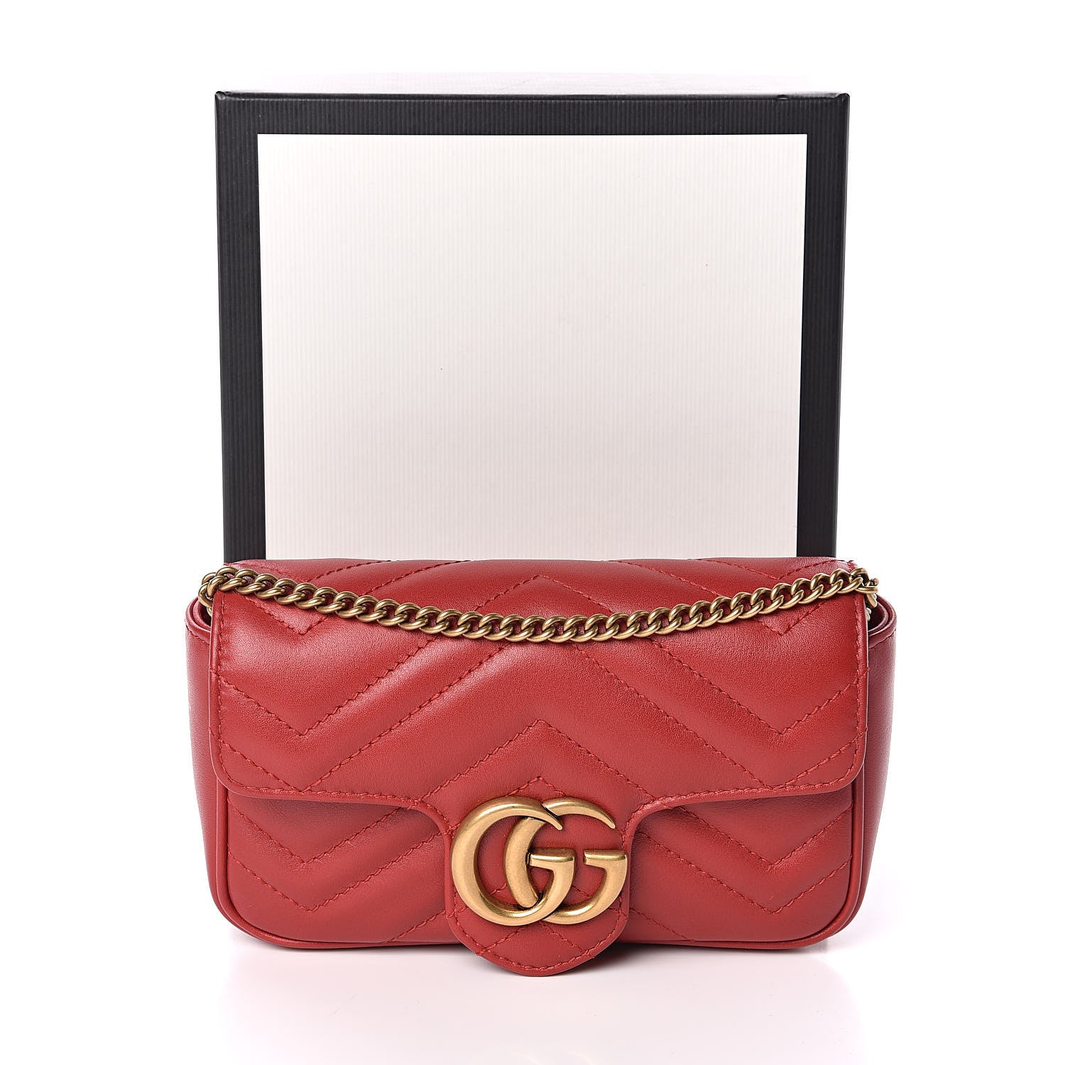 Gucci Calfskin Matelasse Super Mini GG Marmont Shoulder Bag Hibiscus Red 11 of 11