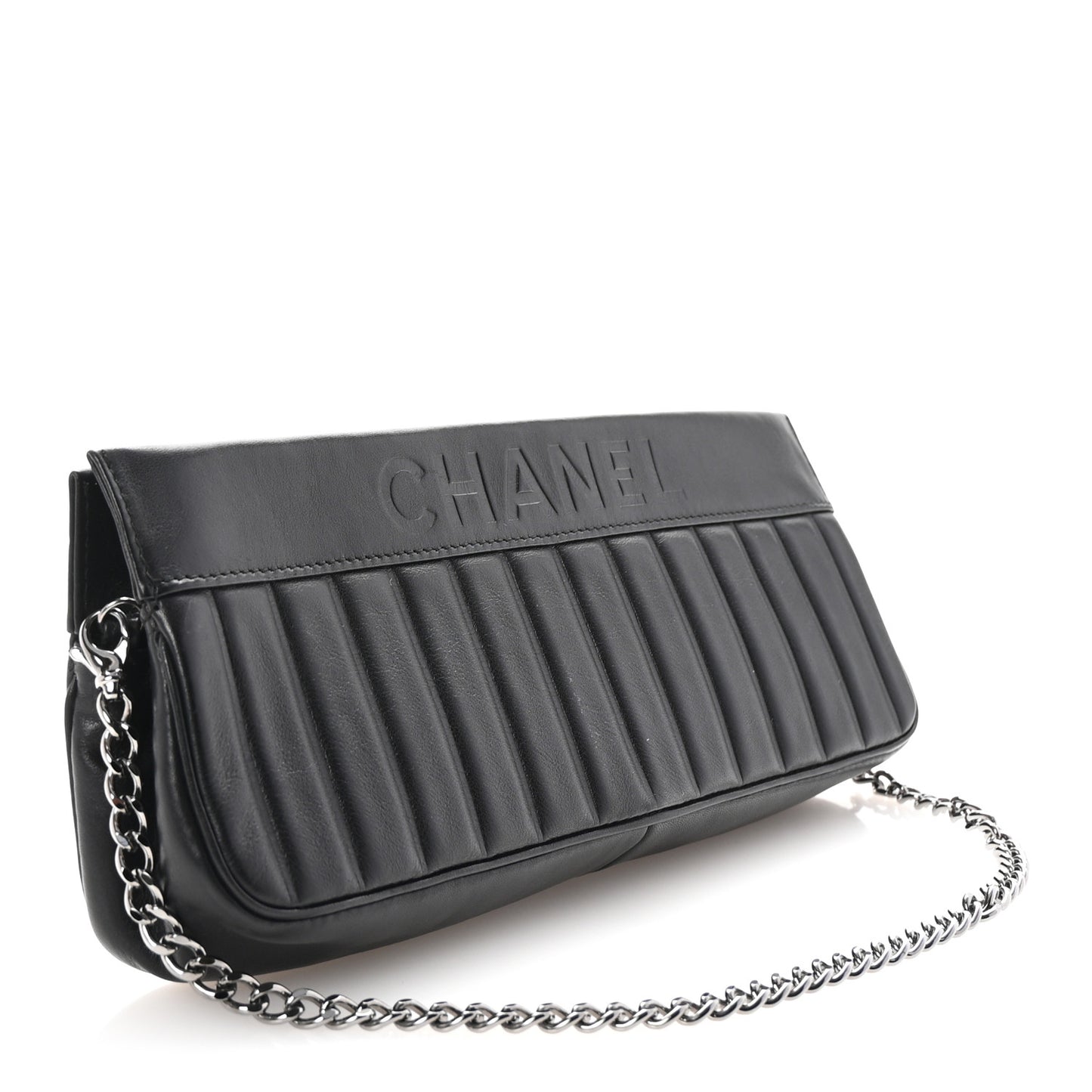 Calfskin Vertical Quilted Lax Clutch With Chain Black