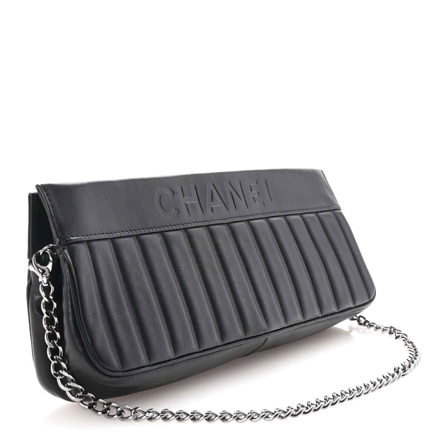 Chanel Calfskin Vertical Quilted Lax Clutch With Chain Black 3 of 7