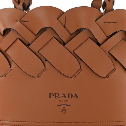 Prada Vitello Intreccio Tote Bag Cognac Black 8 of 10