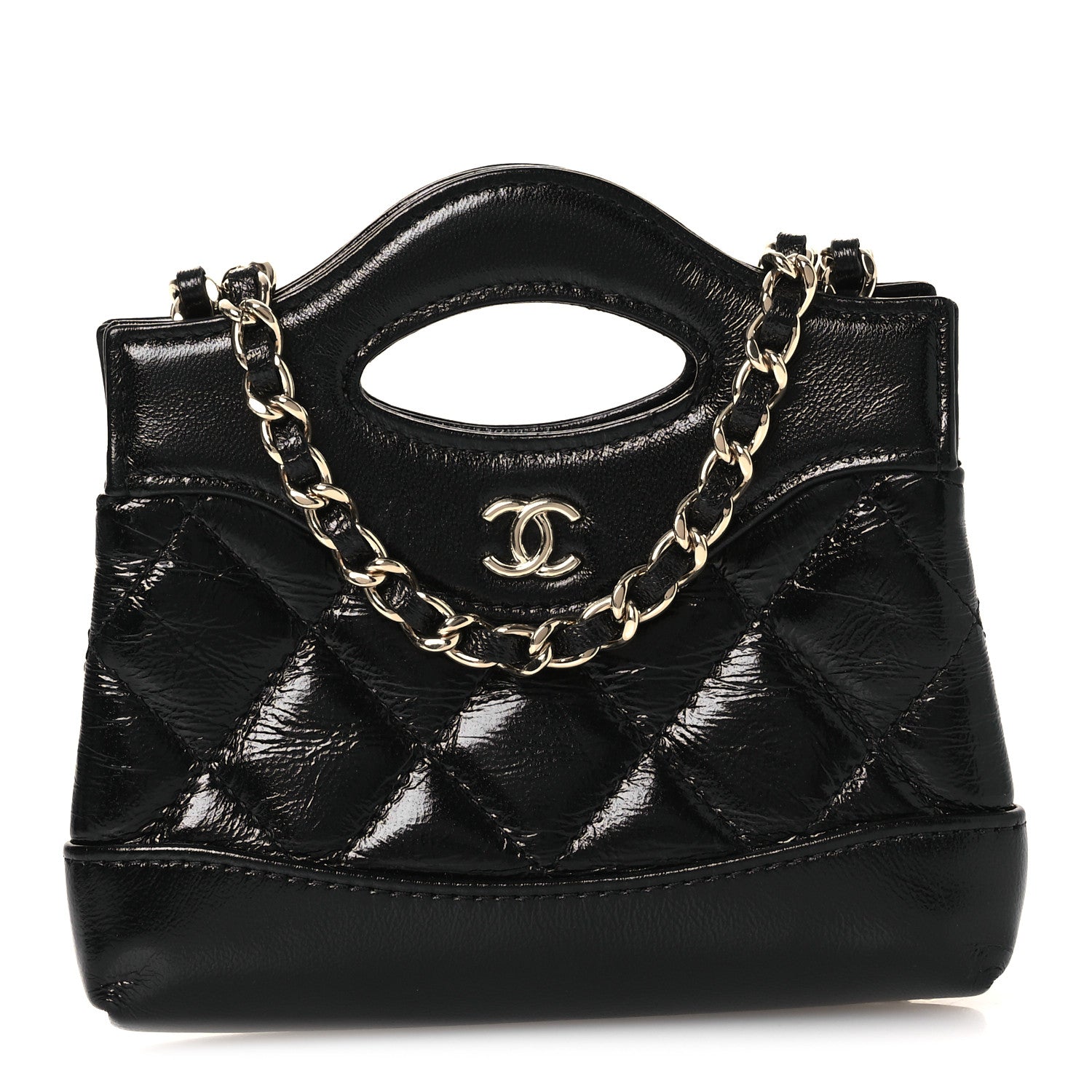 Chanel Shiny Lambskin Quilted Micro 31 Clutch With Chain Black 1 of 10