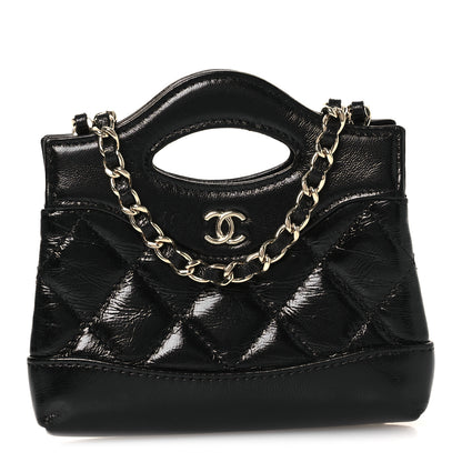 Chanel Shiny Lambskin Quilted Micro 31 Clutch With Chain Black 1 of 10