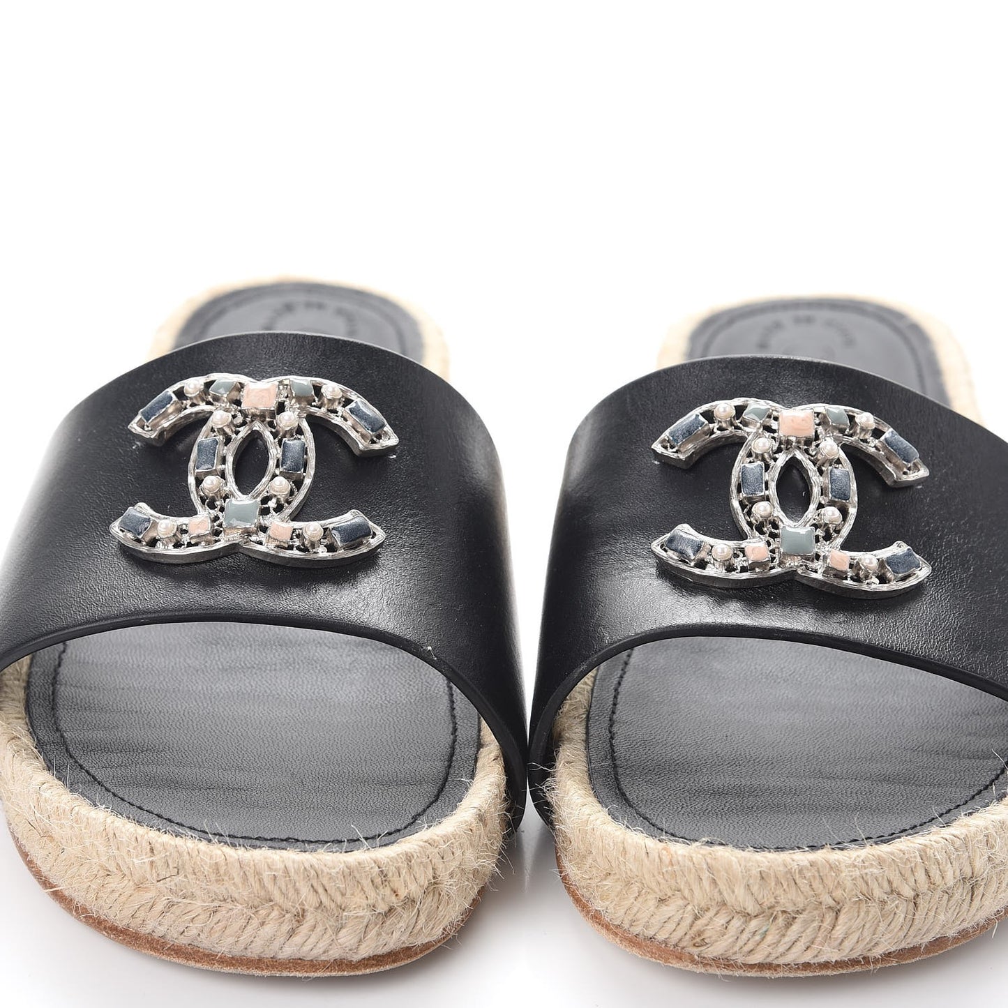 Calfskin Gripoix CC Espadrille Sandals 35.5 Black