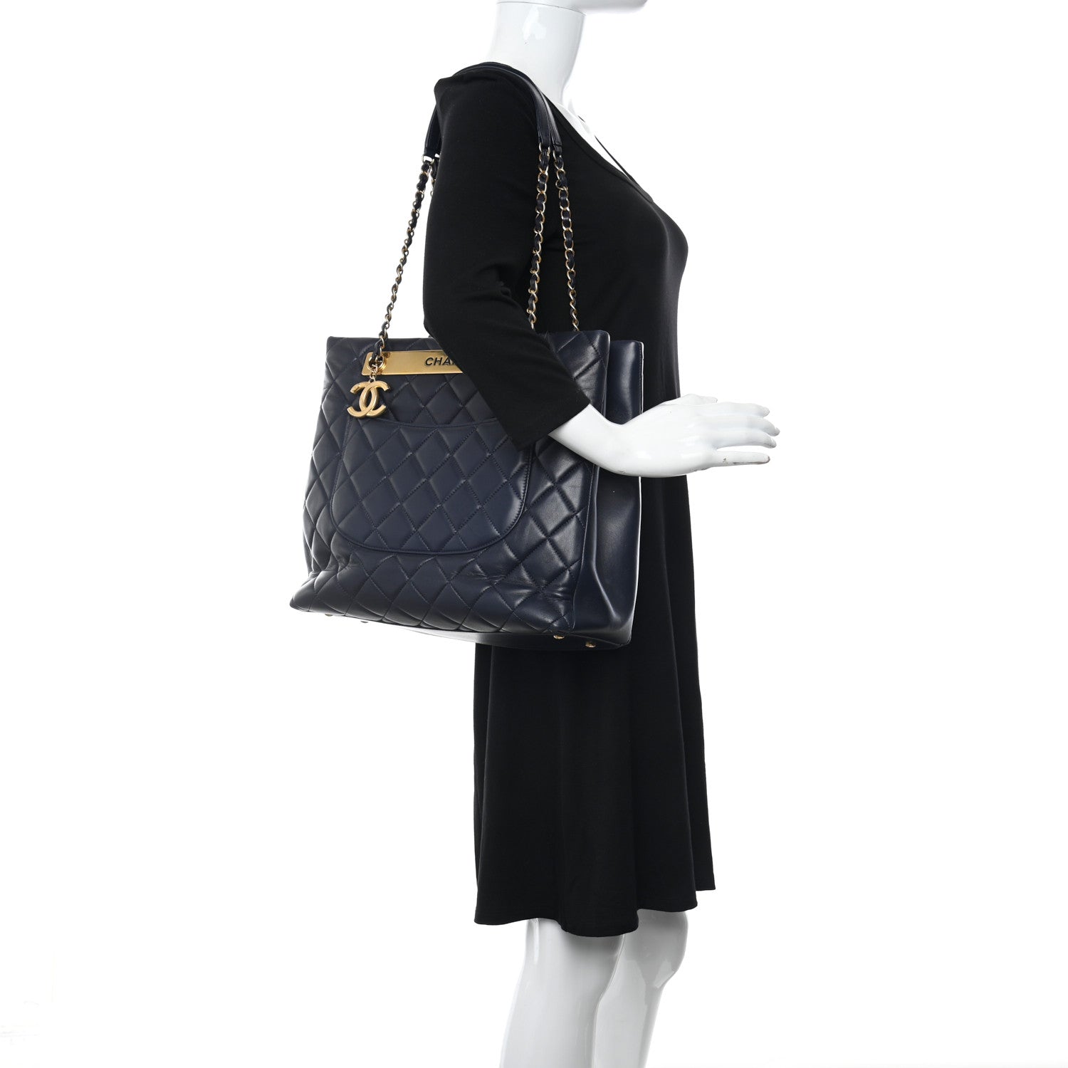 Chanel Lambskin Quilted Trendy CC Shopping Tote Navy 2 of 11