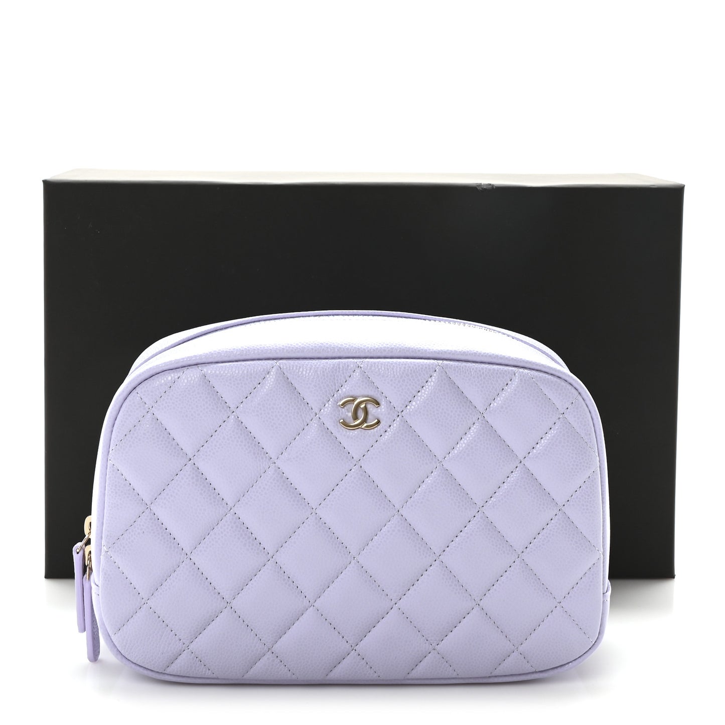 Caviar Quilted Medium Curvy Pouch Cosmetic Case Light Purple