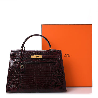 Hermes Shiny Porosus Crocodile Kelly Sellier 32 Rouge H 16 of 16