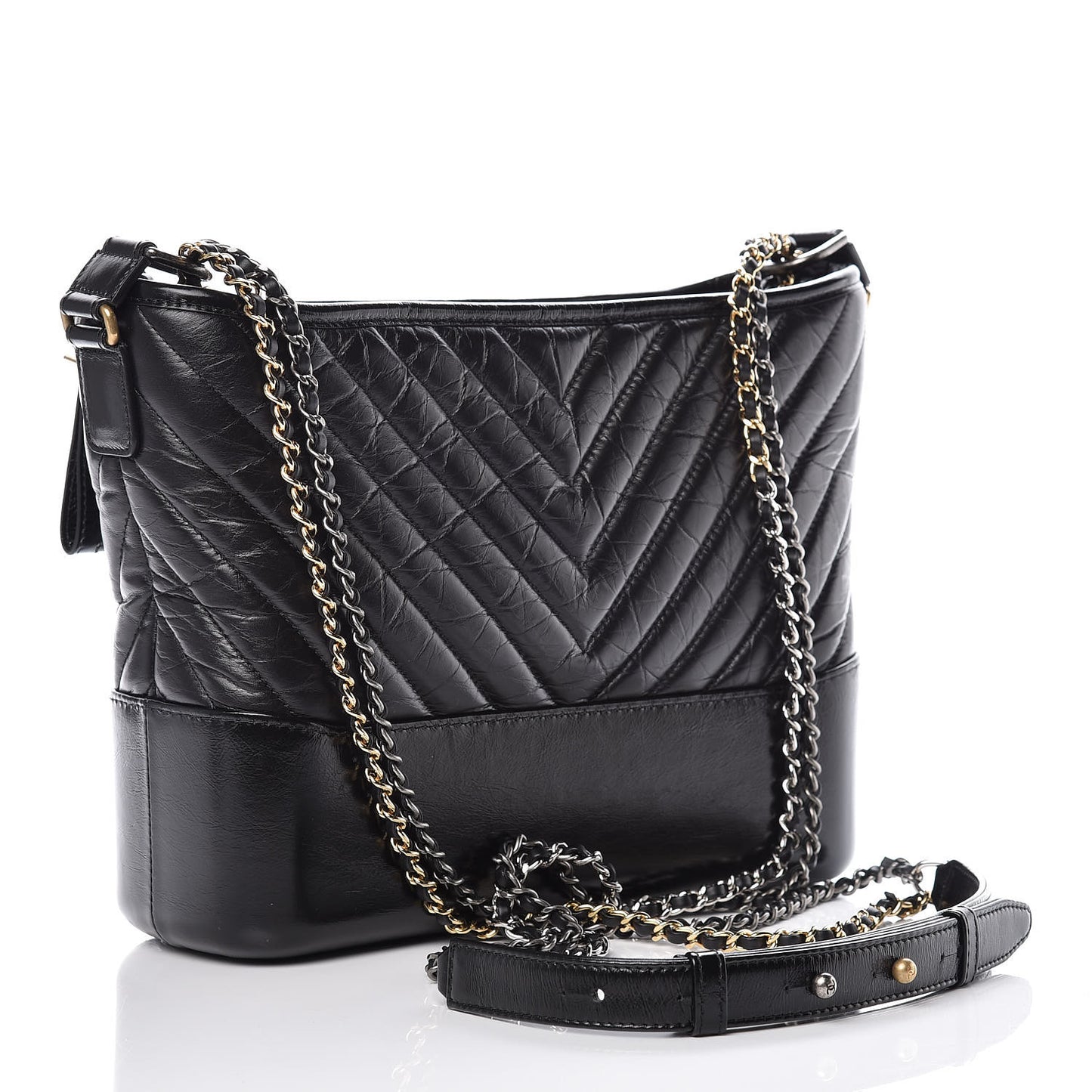 Aged Calfskin Chevron Quilted Medium Gabrielle Hobo Black
