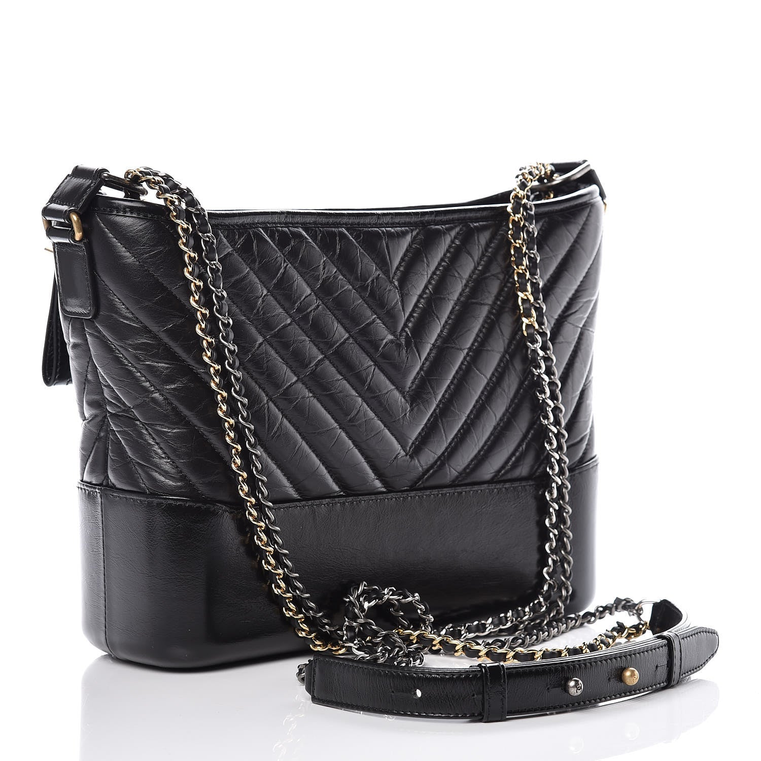 Chanel Aged Calfskin Chevron Quilted Medium Gabrielle Hobo Black 3 of 10
