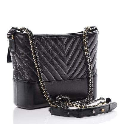 Chanel Aged Calfskin Chevron Quilted Medium Gabrielle Hobo Black 3 of 10