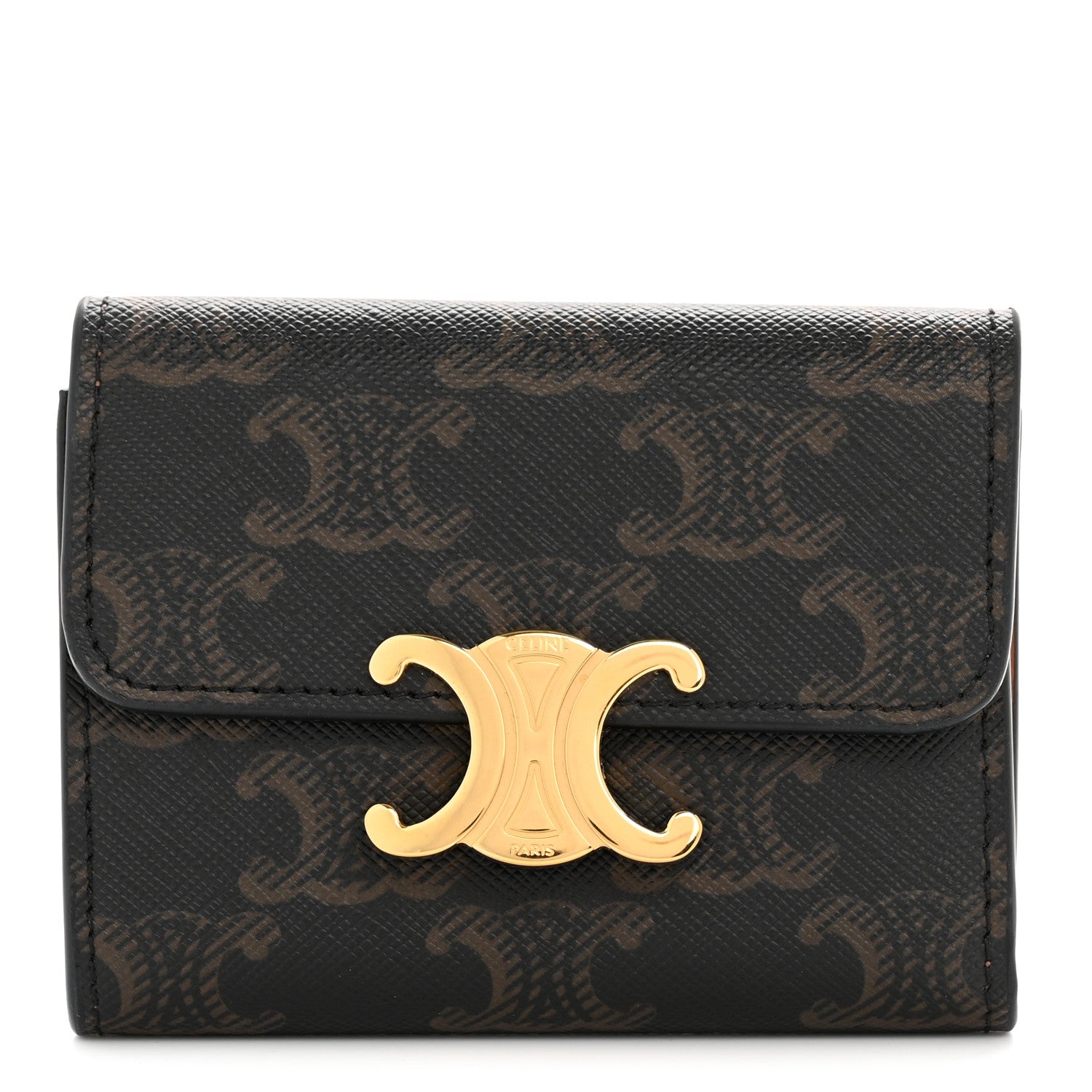 Celine Canvas Triomphe Compact Triomphe Wallet With Coin Purse Tan 1 of 11