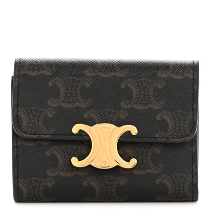 Celine Canvas Triomphe Compact Triomphe Wallet With Coin Purse Tan 1 of 11