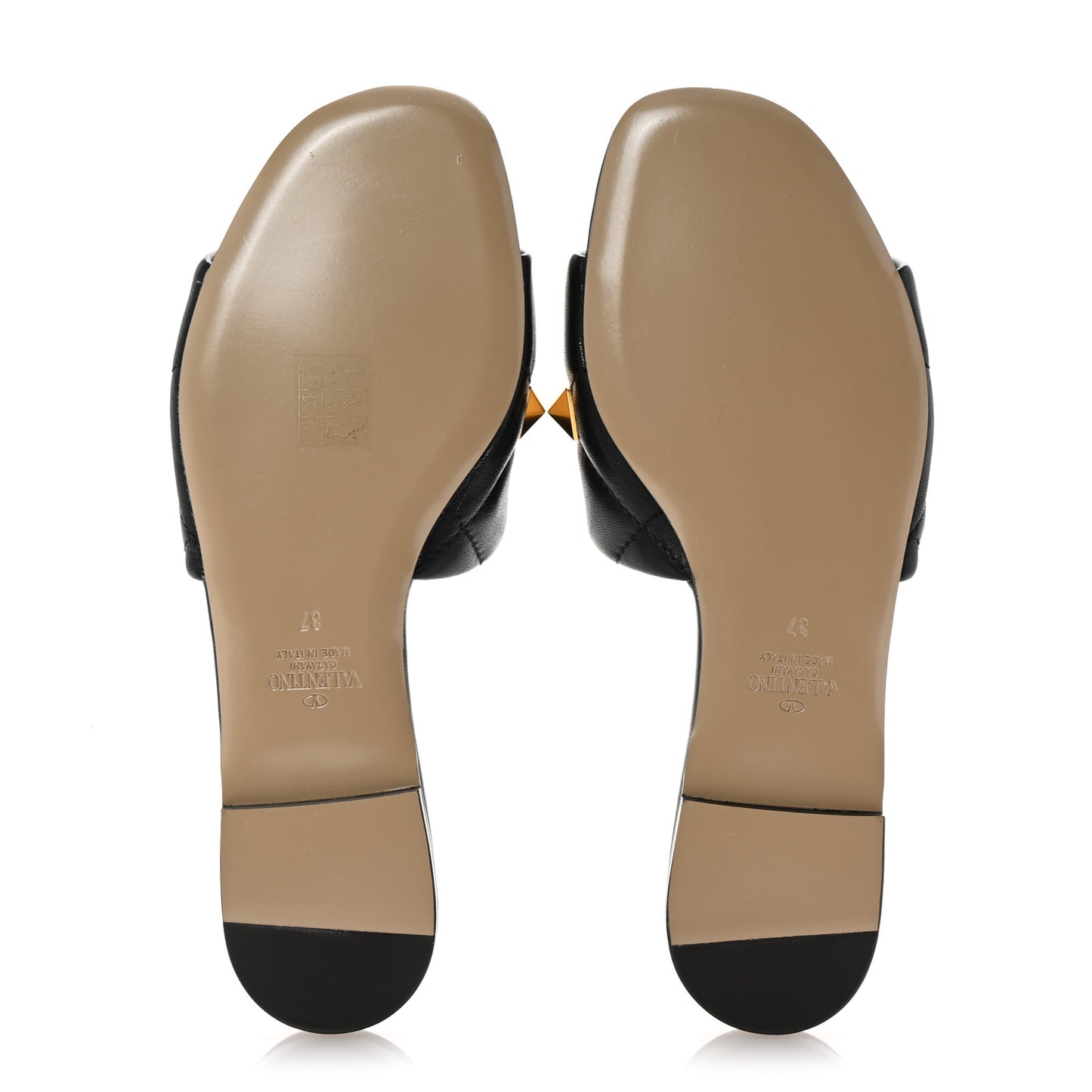 Nappa Roman Stud Flat Slide Sandals 37 Black