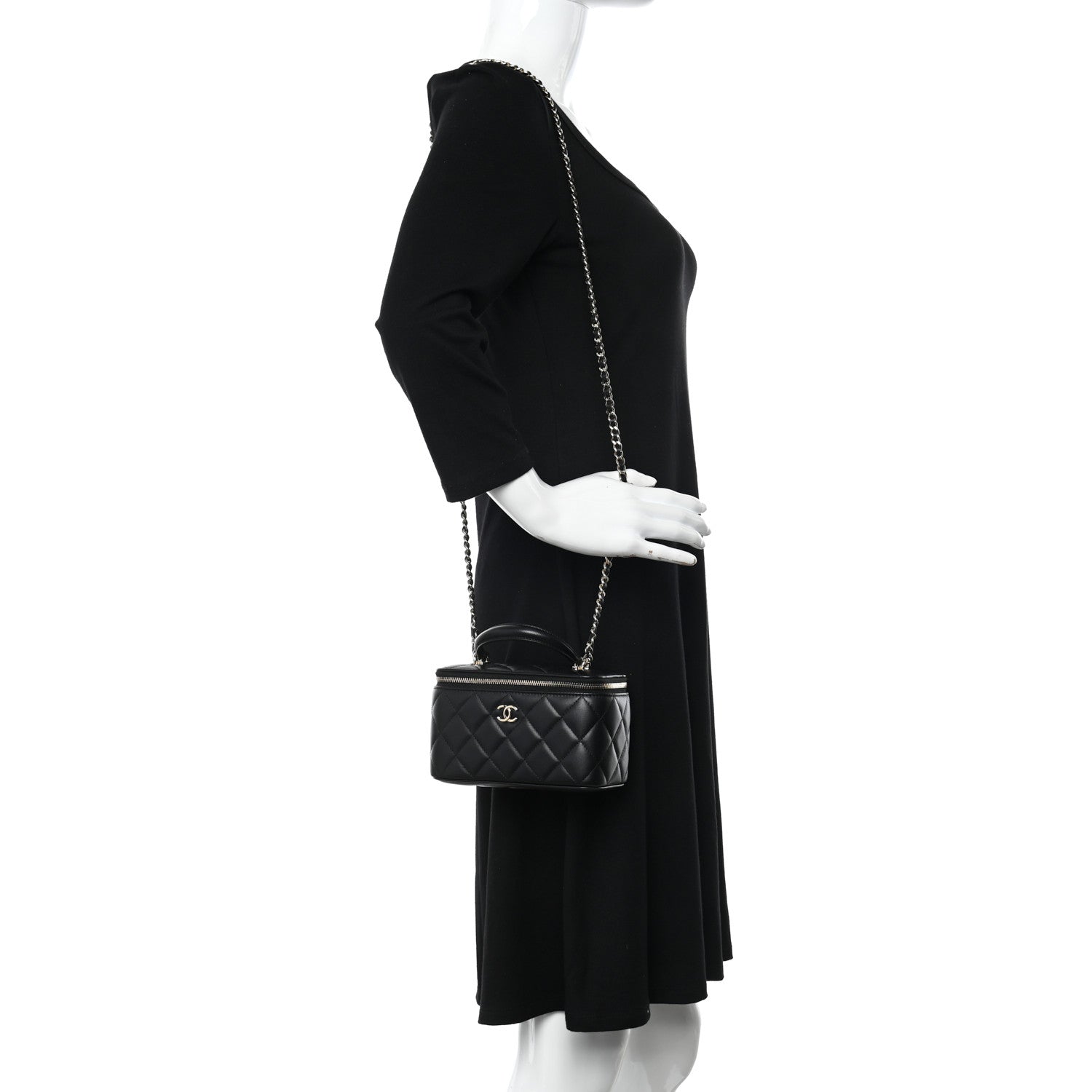 Chanel Lambskin Quilted Small Top Handle Vanity Case With Chain Black 2 of 11